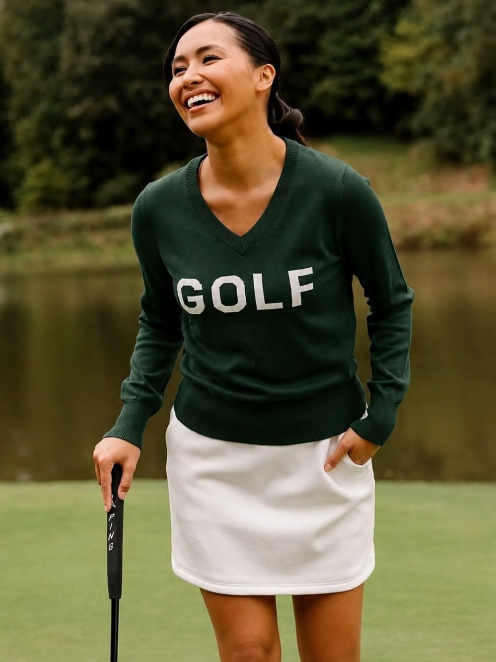 Le Lis Collection GOLF Forest Green V-Neck Sweater Women's XL Preppy Academia